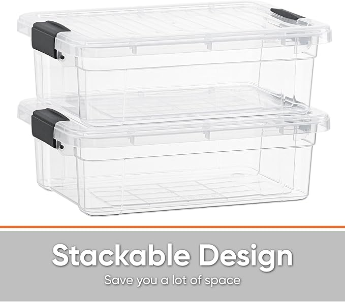Superio Storage Bins with Lids- 2 Pack, 7.4 Qt Clear Boxes for Organizing, Stackable Plastic Containers- BPA Free, Non-Toxic, Odor Free, Organizer for Home, Office, Dorm