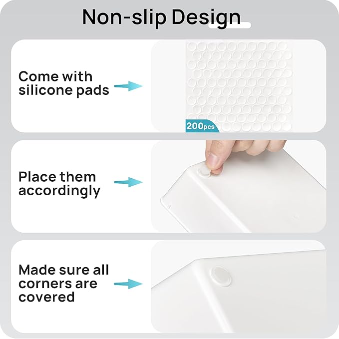 Vtopmart 44 PCS Plastic Drawer Organizers Set, 4-Size Versatile Bathroom and Vanity Organizer Trays, Non-Slip Storage Containers for Makeup, Jewelries, Bedroom，Kitchen Utensils and Office, White