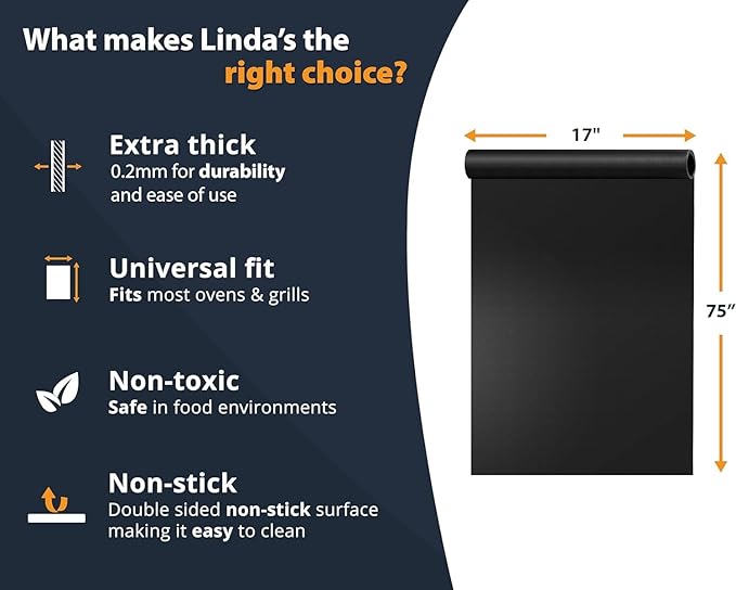Oven Liners for Bottom of Oven - Large Heavy Duty Mats, 17” x 75” Non-Stick Reusable Liner for Electric, Gas, Toasters, Grills - BPA & PFOA Free Kitchen Accessory to Keep It Clean (Black)
