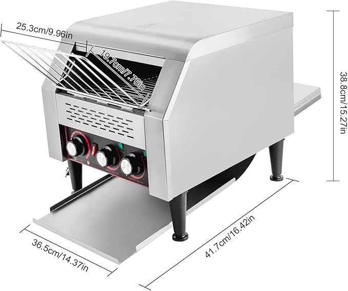 Commercial Conveyor Toaster 300 Slices/Hour Stainless Steel Conveyor Toaster 2200W Electric Toasters Oven Heavy Duty Countertop Restaurant Toaster for Cafes Bun Bagel Bread