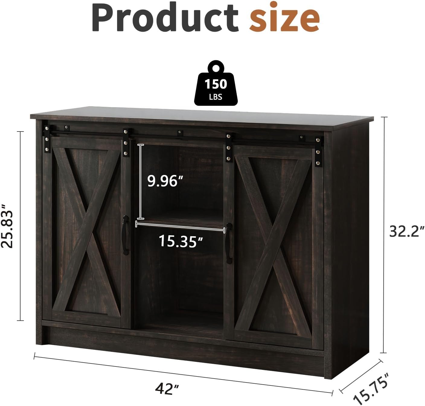 4 EVER WINNER Coffee Bar Cabinet with Sliding Barn Doors, 42” Sideboard Buffet Cabinet with Storage, Farmhouse Coffee Bar Station Table Liquor Wine Bar with Shelves for Kitchen, Espresso