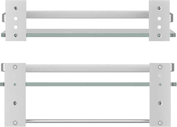 Danpoo Bathroom Shelves Wall Mounted, Clear Tempered Glass Shelf with Towel Bar, Hand Towel Holder(Matte Silver)