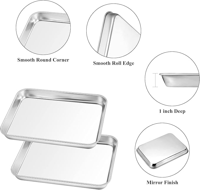 Baking Sheet with Rack Set, Yododo Set of 4 (2 Sheets + 2 Racks), Stainless Steel Cookie Sheet Baking Pan Tray with Cooling Rack, Non Toxic & Heavy Duty & Easy Clean - Size of 9 inch
