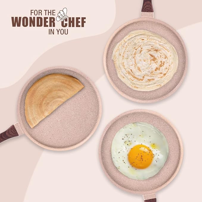 Wonderchef Duralife Die-cast 28 cm Dosa Tawa 5 Layer Healthy Duramax Non-Stick Coating Soft Touch Handle Pure Grade Aluminium PFOA Free 2 Year Warranty MediumIvory