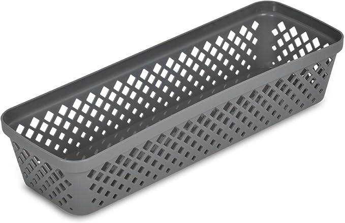 Glad Plastic Storage Basket Set - Multipurpose Drawer Trays, Kitchen Pantry Containers, and Bathroom Bins - 6 Pack Narrow Organizers, Grey