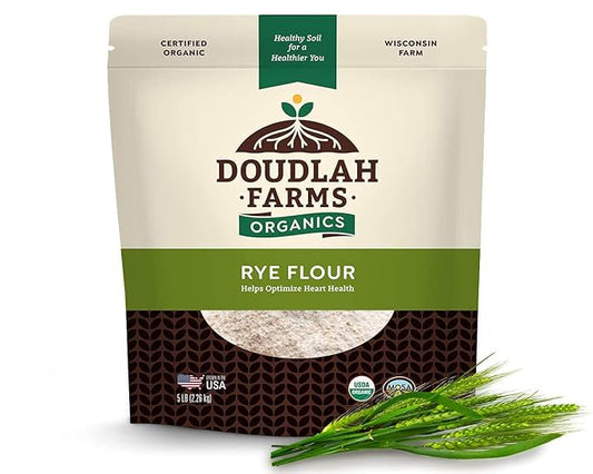 Organic Rye Flour 5 lb - Non-GMO, USDA Organic, Vegan, For Baking Sourdough, Bread, and More! Grown In USA, Farmed From Regenerative Soil by Doudlah Farms