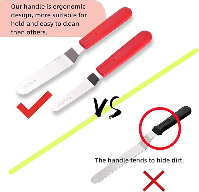 Cake Offset Spatula set of 4 6 8 inch Angled Icing Spatula Cake Decorating Frosting Knife, Red