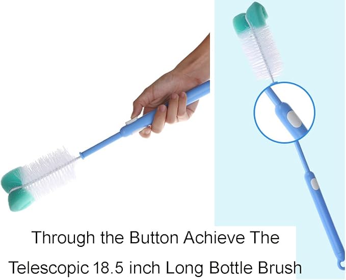 2 Pack Long Bottle Cleaning Brush for Long and Narrow Neck Beer, Wine, Kombucha, Bottles,Nalgene, Pitcher, Carafe, Glass Jars, Brewing Bottle Cleaner,Easy to Clean Corner, 15 to18.5 inch