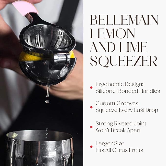 Bellemain Citrus Juicer | Metal Lemon Squeezer | Lime and Lemon Juicer Stainless Steel with Silicone Handles | Manual Juicer, Citrus Squeezer, Hand Held Juicer | Bar Juicer for Bartender (Pink)