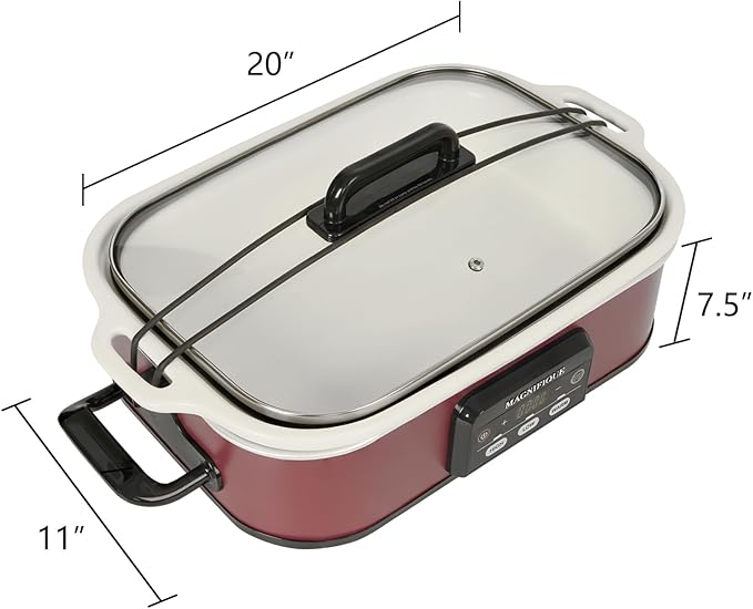 4 Quart Casserole Programmable Slow Cooker with Ceramic Baking Dish - Perfect Kitchen Small Appliance for Family Dinners, Oven Safe and Durable Bakeware for Lasagna, Roasts (Red)