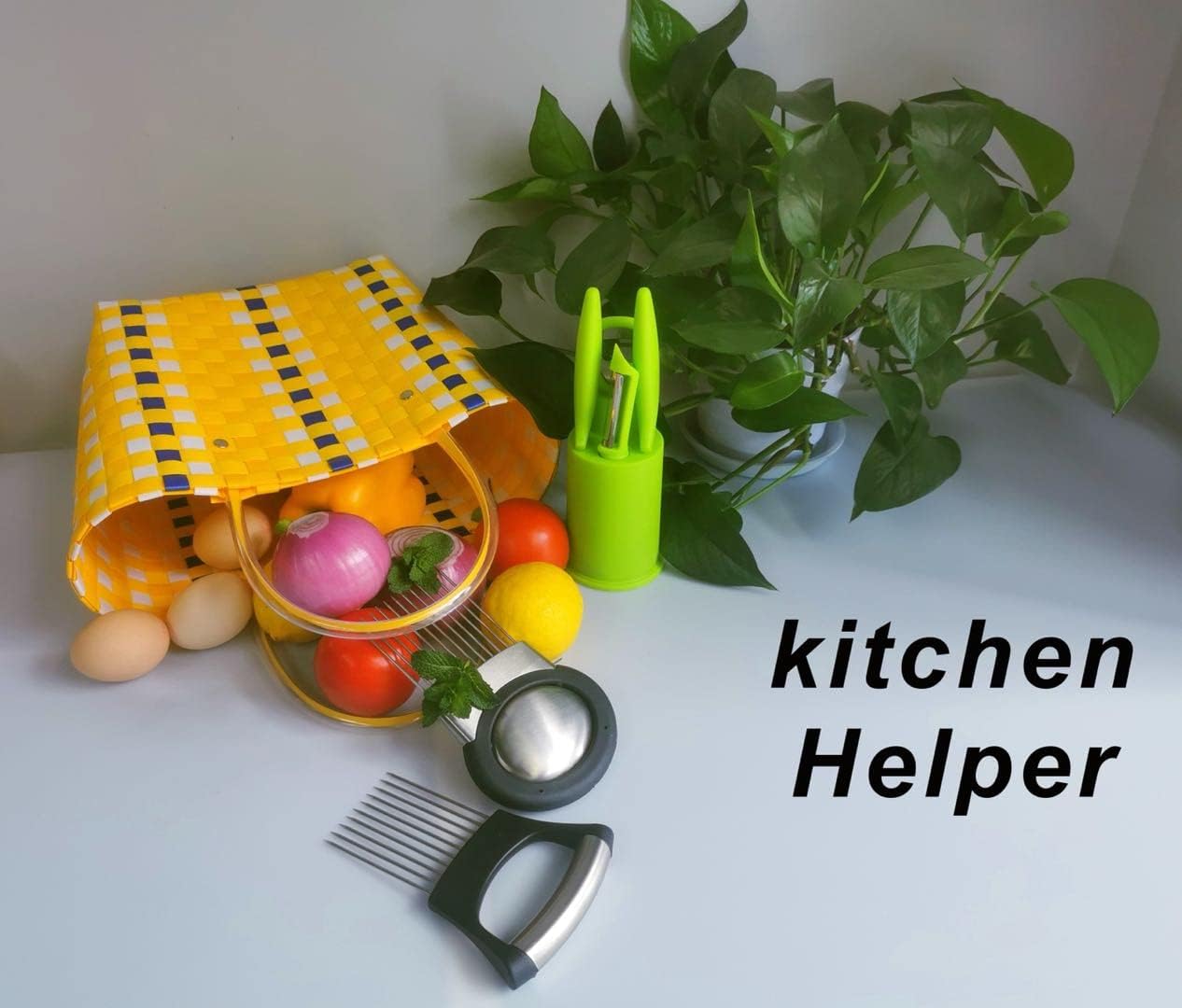 2 Pcs Onion Slicer holder,Premium Vegetable Slicing Tool for Potato and Tomato, Food Cutter Assistant Tool for Slicing Fruit Lemon and Meat, Stainless Steel Kitchen Tool, (Green)