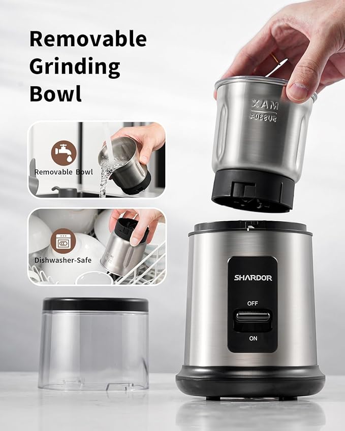 SHARDOR One Touch Coffee Grinder Electric, Spice, Herb, For Coffee Bean Spices and Seeds with 1 Removable Stainless Steel Bowl, Dry Grinder, Silver