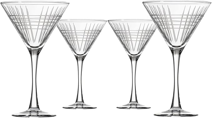 Rolf Glass Matchstick Martini Glass - Set of 4 Stemmed 10 Ounce Martini Glasses - Lead-Free Glass - Diamond-Wheel Engraved Cocktail Glasses - US Made