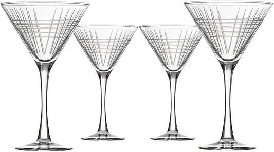 Rolf Glass Matchstick Martini Glass - Set of 4 Stemmed 10 Ounce Martini Glasses - Lead-Free Glass - Diamond-Wheel Engraved Cocktail Glasses - US Made