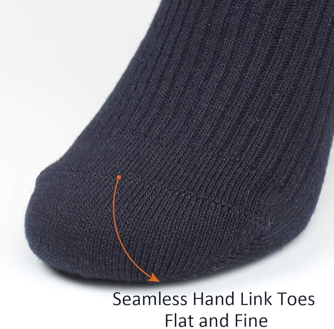 COTTON DAY Unisex Little Kids Youth Boys Girls Soft Cotton Crew Dress Socks Seamless Toe Black White Gray Navy 6 Pack