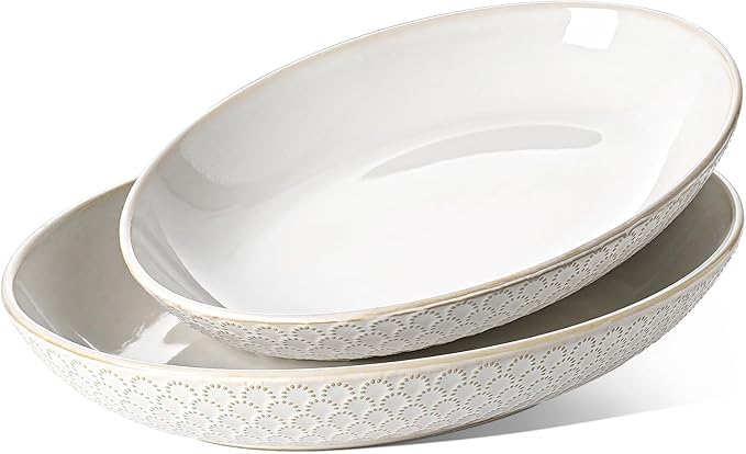 LE TAUCI Serving Bowls, Large Oval Platters for Entertaining, Ceramic Serving Tray for Dinner, Pasta, Salad, Dessert, Turkey, Fish, Fruit, Bread - 45oz/74oz, 11.8"/13.7", Set of 2, Arctic White