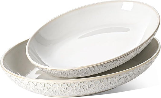 LE TAUCI Serving Bowls, Large Oval Platters for Entertaining, Ceramic Serving Tray for Dinner, Pasta, Salad, Dessert, Turkey, Fish, Fruit, Bread - 45oz/74oz, 11.8"/13.7", Set of 2, Arctic White