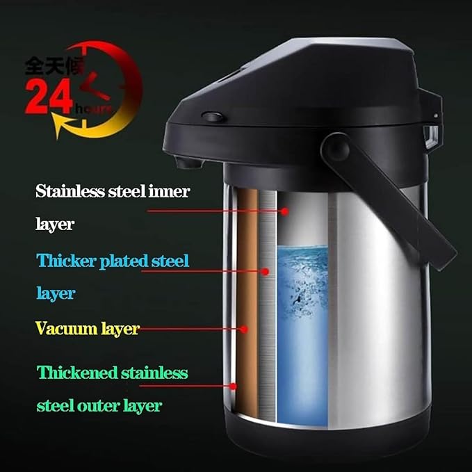 135 oz&4L Airpot Coffee Carafe Thermal for Keeping Hot,Airpot Thermal Coffee Dispenser with Pump,Double Walled Vacuum Insulated 304 Stainless Steel Beverage Dispenser Lever Action for Hot/Cold