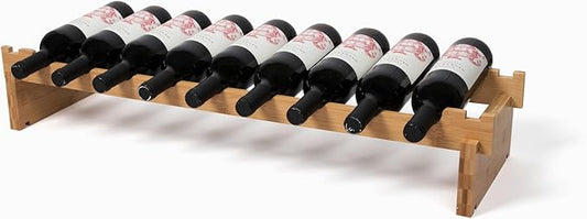 Stackable Bamboo Wine Rack for 72 Bottle, 8-Tier and Sturdy, Free Standing, Modular Wine Storage, Wine Bottle Storage for Cellar, Kitchen and Dining Room (9 Bottle)