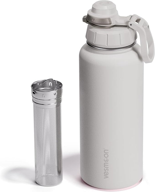 Vessence Tea Infuser Bottle - 32 Oz Insulated Loose Leaf & Fruit Infuser Bottle | Leak Proof with FlowSip Lid