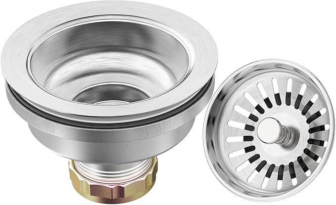 KONE Sink Drain Assembly, Kitchen Sink Drain Strainer Kit with Removable Strainer Basket Stopper, Universal fit USA Home/Commercial 3-1/2 Inch Standard Sink Drain Hole (Stainless Steel)