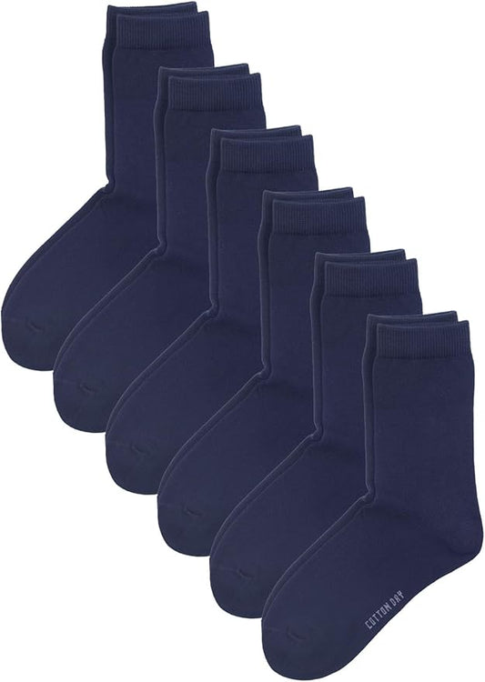 COTTON DAY Unisex Little Kids Youth Boys Girls Soft Cotton Crew Dress Socks Seamless Toe Black White Gray Navy 6 Pack