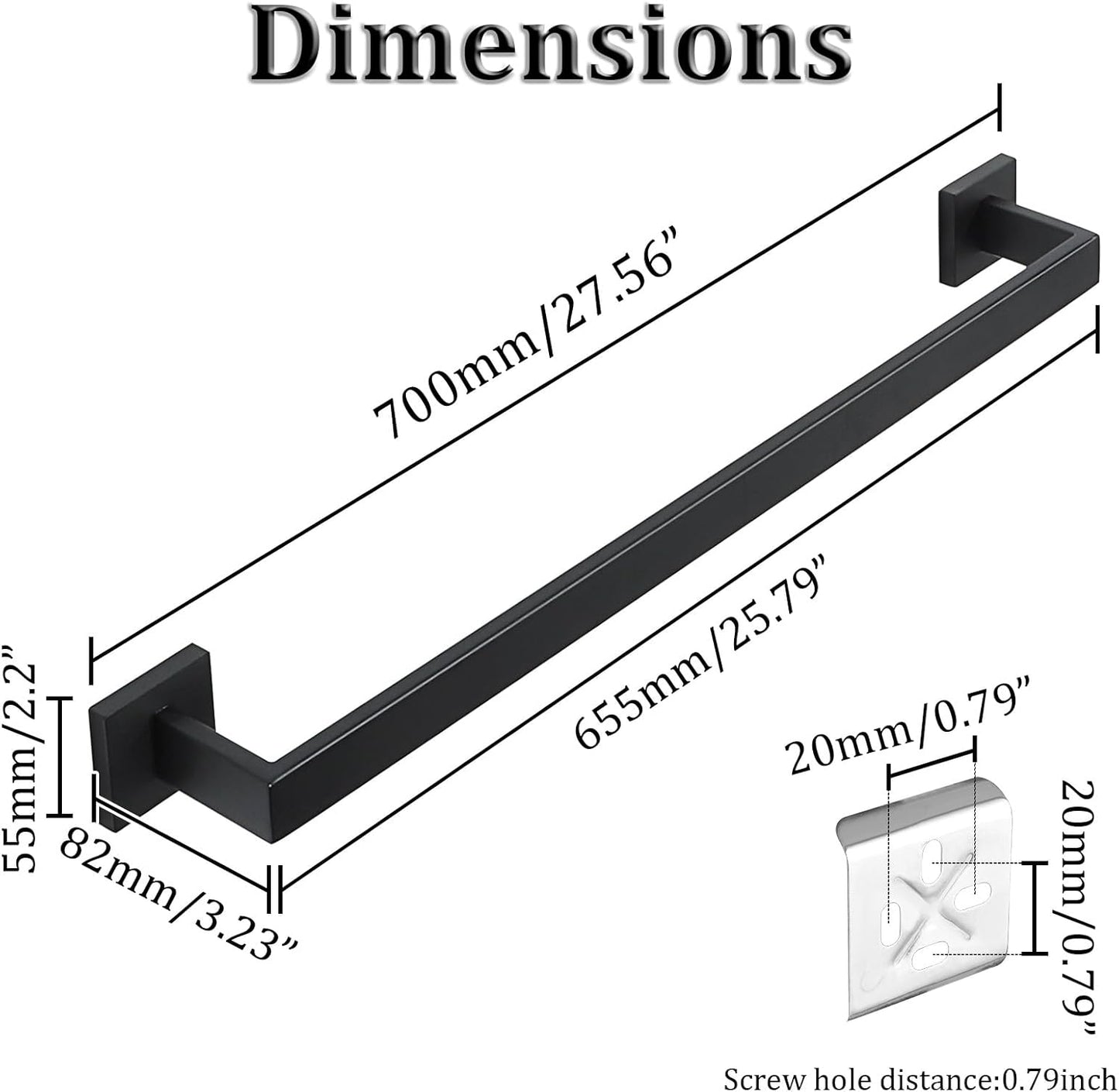 Alise Black Towel Bars,27.56 Inch Towel Holder Towel Racks for Bathroom and Lavatory,SUS304 Stainless Steel Hand Towel Hanger Rail Wall Mount,Useable Length 25.79 Inch Towel Bar, GYT070-B