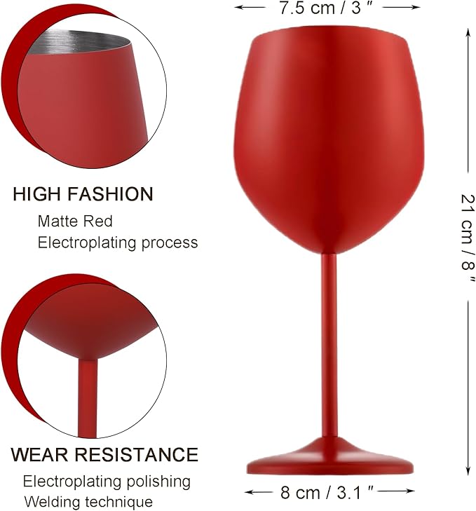 Stainless Steel Wine Glasses Set of 2, 18 oz Unbreakable Red Wine Glass Unique Metal Wine Goblets for Outdoor Capming and Pool Gift for Wine Lovers