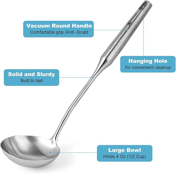 Gold Soup Ladle - 18/10 Stainless Steel Ladle Spoon, 13.8" Soup Spoons [Integral Forming, Heat Resistance，Vacuum Handle] Kitchen Metal Ladel for Cooking, Serving, Stirring, Canning，Sauce, Wok & Soup
