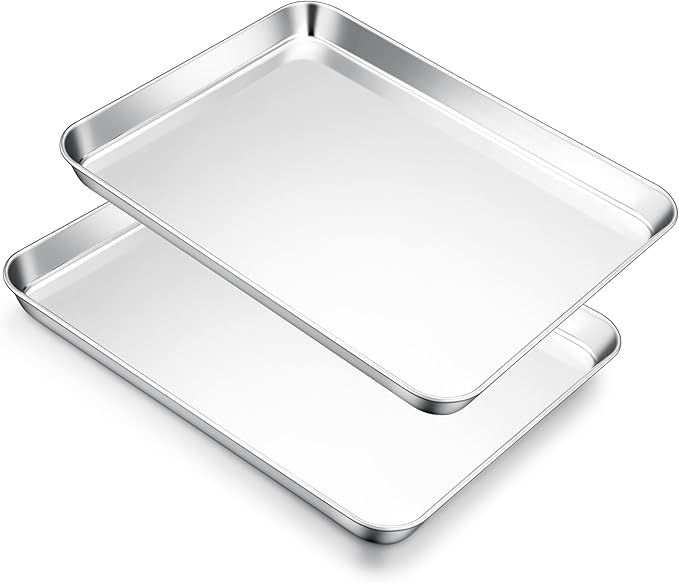 E-far Cookie Sheets for Baking, 18”x13” Stainless Steel Baking Sheet Pans for Oven, Large Non Toxic Metal Baking Tray for Baking Roasting, Healthy & Rust Free, Mirror Finish & Dishwasher Safe, 2 Pack
