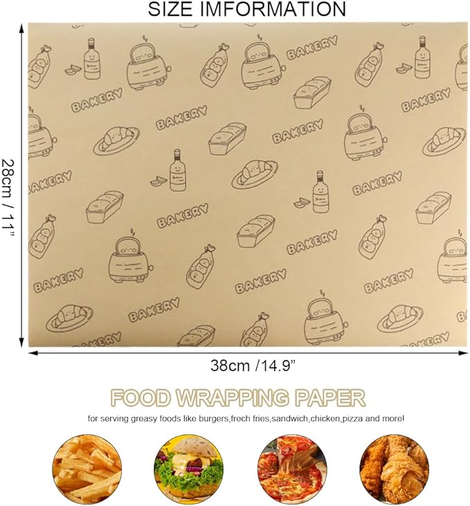 50 Pcs Sandwich Wrapping Paper Deli Wraps, Waterproof Oil-proof Picnic Basket Liners Precut Non-Stick Parchment Paper Baking Sheets for Baking, Cooking, Grilling, Air Fryer and Steaming