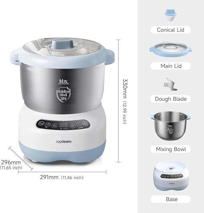 Joydeem Electric Dough Maker with Ferment Function, Microcomputer Timing, Face-up Touch Panel, 6.6Qt, 304 Stainless Steel, JD-HMJ7L