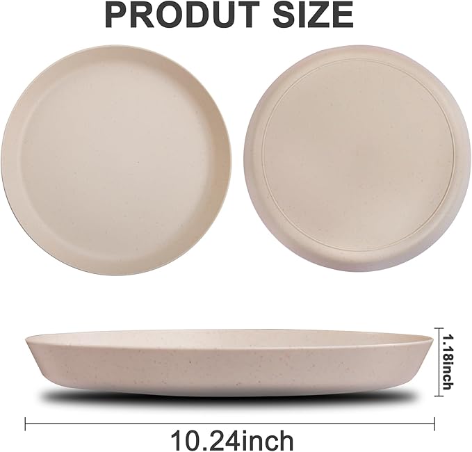 EI 18pcs Beige Wheat Straw Plates,Unbreakable Reusable Plastic Plates,Melamine Plate for Camping,Picninc,Family Dinner,wheat straw Dinnerware Sets