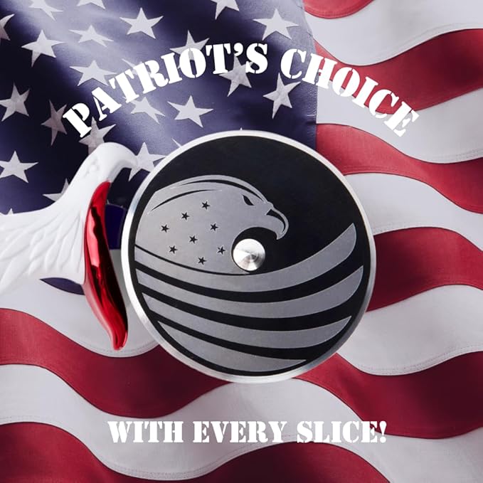Patriot's Choice American Eagle Stainless Steel Pizza Cutter Wheel – Ultra Sharp with Built-In Finger Guard - Patriotic Kitchen Tools & Pizza Accessories Gift for Men - Dishwasher Safe 10"