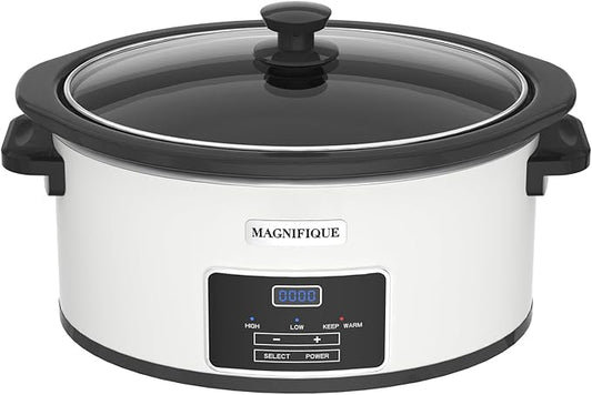 7-Quart Programmable Slow Cooker with Timer Keep Warm - Small Kitchen Appliance for Family Dinners - Serves 6+ People - Heat Settings: Keep Warm(White, Black Liner)