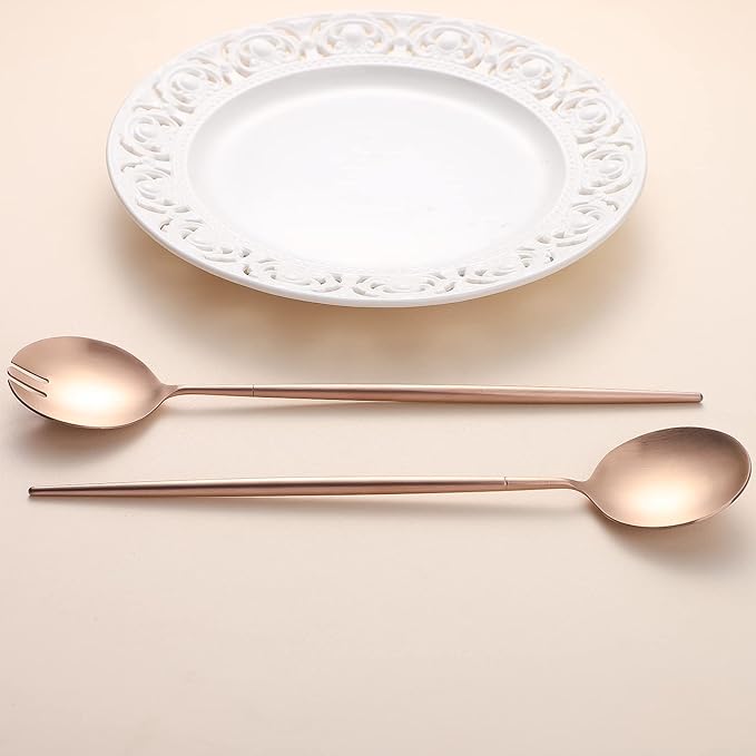 Salad Servers,Spoon and Fork Set 11.41 inch,18/10 Stainless Steel Salad Serving Titanium Plating (Rose gold)