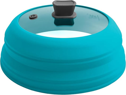 Microwave Splatter Cover for Food Collapsible Glass Microwave Cover Silicone Splatter Guard Dishwasher Safe Splatter Lid for Plates, Bowls, Pots & Stovetop Cooking 11.8" Blue