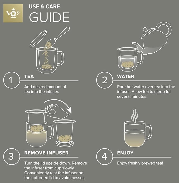 Teabloom Premium Borosilicate Glass Mug with Stainless Steel Loose Leaf Tea Infuser and Lid/Dish - 8 Ounces (240 mL)