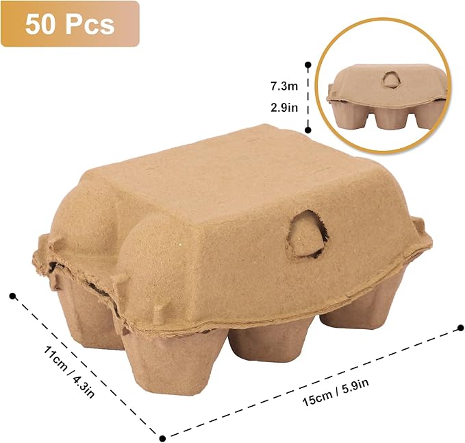 50 Pack Egg Baskets, Half Dozen Egg Cartons, Paper Egg Cartons, Egg Holder Hold 6 Eggs each for Safe Storage, Transport & Display - Ideal for Farm Fresh Eggs, Crafts, (Standard Size)