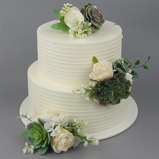 Rinlong Pre-made 3Pcs Faux Succulent Cake Decorating Flowers Cake Toppers Green Cake Decorations Wedding Birthday Baby Shower Spring Cake Decor Topper