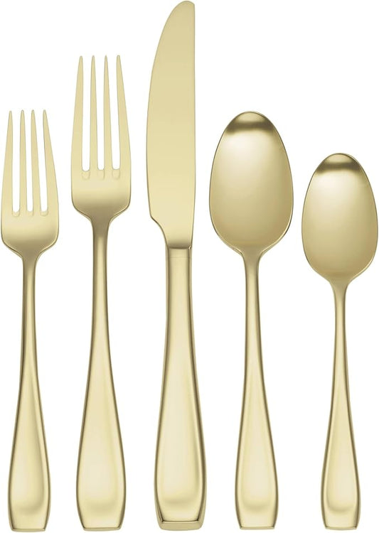 Oneida T711020PVDC Moda Satin Champagne 20 Piece Fine Flatware Set, Service For 4