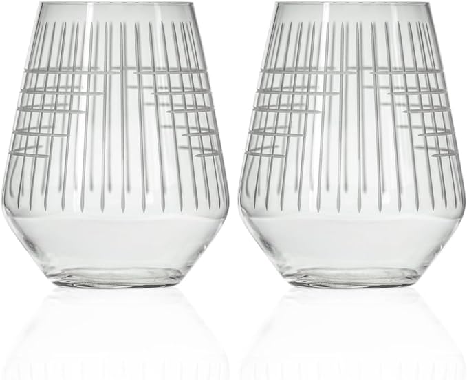 Rolf Glass Matchstick Stemless Wine Tumbler 18 ounce - Stemless Wine Glasses Set of 2 – Lead-Free Crystal Glass - Etched Tumbler Glasses - Made in the USA