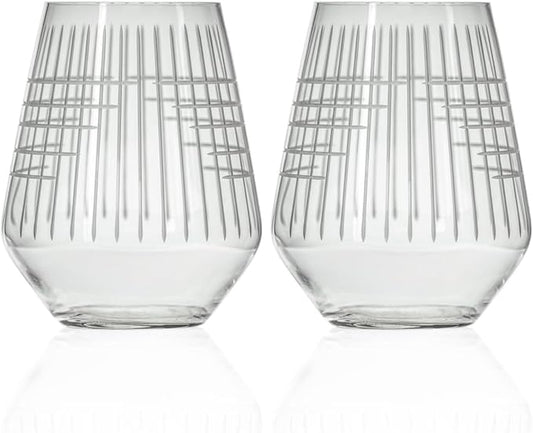 Rolf Glass Matchstick Stemless Wine Tumbler 18 ounce - Stemless Wine Glasses Set of 2 – Lead-Free Crystal Glass - Etched Tumbler Glasses - Made in the USA
