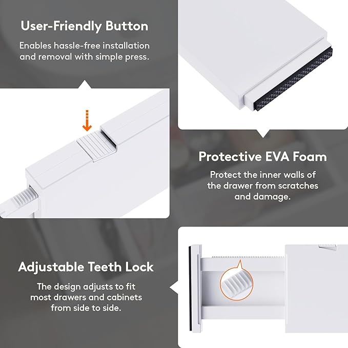 Lifewit 8 Pack Drawer Dividers 4" High,11-17" Adjustable Dresser Drawer Organizers for Clothes, Expandable Dresser Separators in Bedroom/Bathroom/Kitchen/Vanity/Office Organization and Storage, White