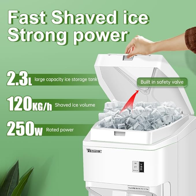 Electric Snow Cone Machine, 250W Shaved Ice Machine, Thickness Adjustable Ice Shaving Machine 265LBs/hr Rotate Speed & Strong Power for Home and Parties Events Snack Bar(2.6Qt)