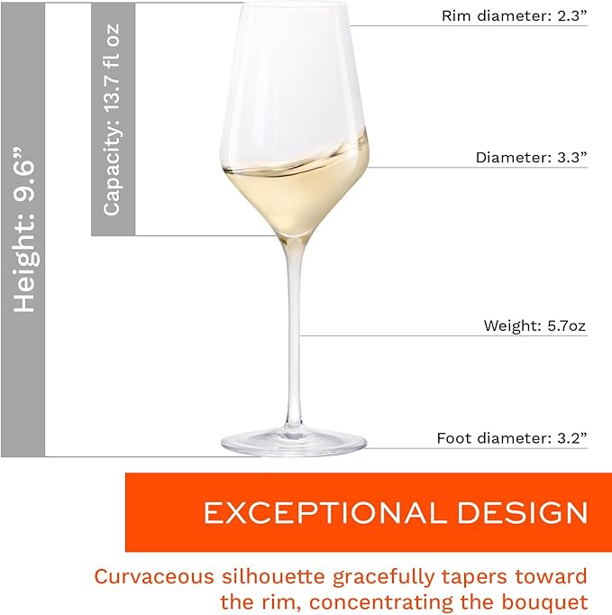 Stölzle Lausitz White Wine Glasses Set of 4 (QUATROPHIL). Dishwasher Safe, Crystal Luxury Wine Glasses (14.25 floz). Genuine Stölzle Wine Glass Set