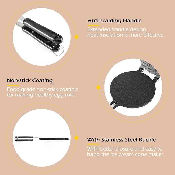 Dyna-Living Waffle Cone Maker Home Use Ice Cream Cone Maker 6.7'' Waffle Maker Non-stick Egg Roll Maker Waffle Bowl Maker for DIY Ice Cream Waffle Cone Desserts