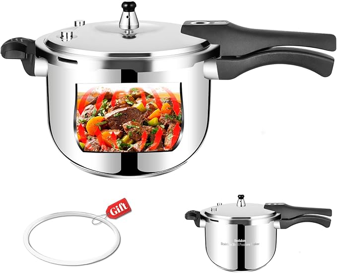 4 Quart Stainless Steel Pressure Cooker, Deeluban All Stovetops Induction Compatible Thickened Pressure Cooker with Spring Valve Safeguard Devices for Home and Commercial Use