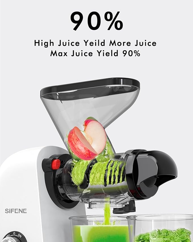 SiFENE Cold Press Juicer Machine, Slow Masticating Juicer, Vegetable and Fruit Juice Extractor Maker Squeezer, Easy to Clean, Non-BPA, White
