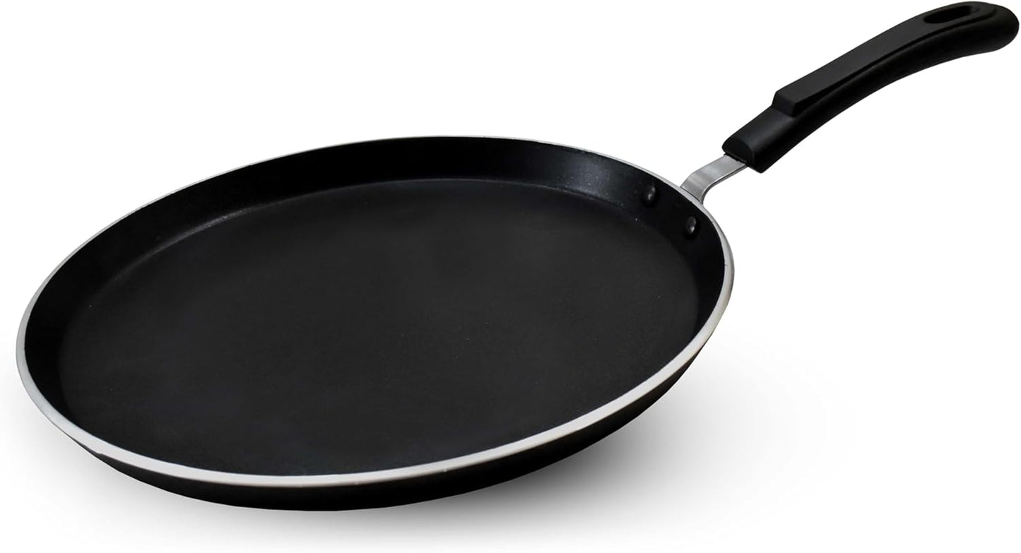Aluminum Nonstick Crepe Pan, 12” Non Stick Skillet Pan for Egg Omelet Tortilla Tawa Dosa, Flat Frying Pan, Induction Compatible PFOA & PTFEs Free, Suitable for Gas Stovetop and Induction Base Cookware